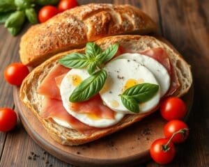 Ciabatta met prosciutto en verse mozzarella