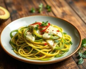 Courgette spaghetti met een citroen-avocadosaus