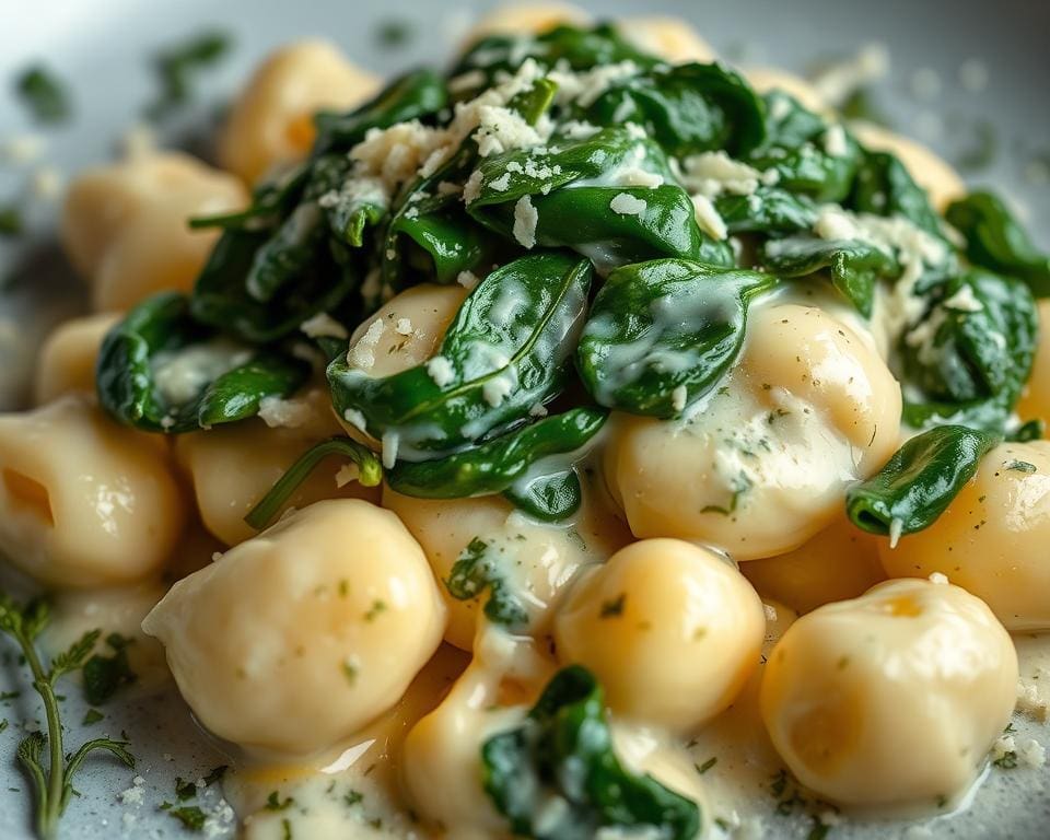 Gnocchi met spinazie en een romige kaassaus