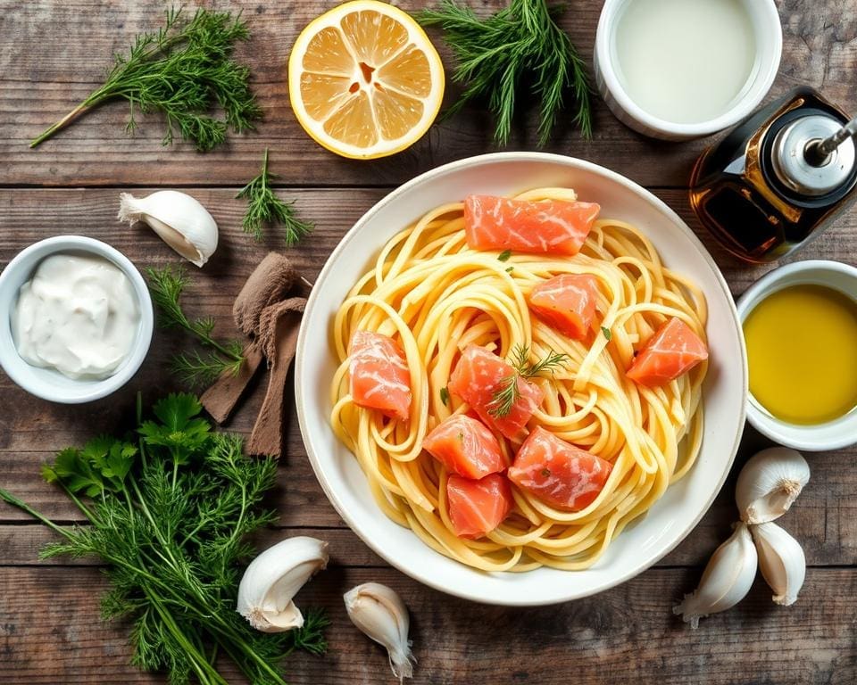 Ingrediënten voor het recept pasta met zalm