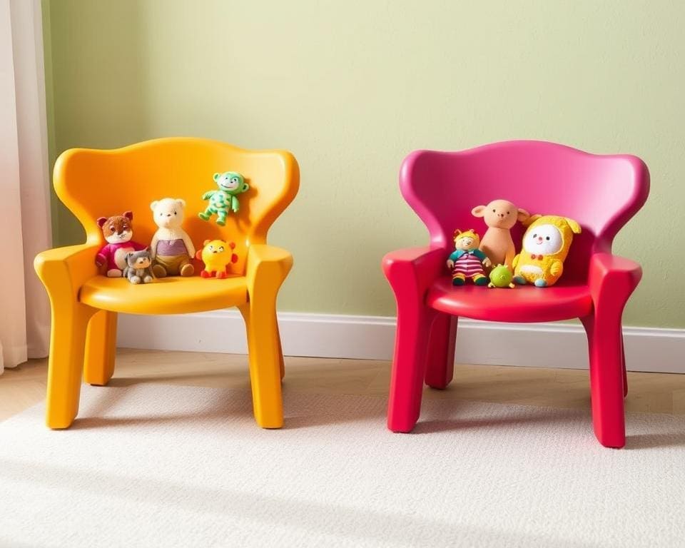 Kinderstoelen met een magnetische bevestiging voor speelgoed