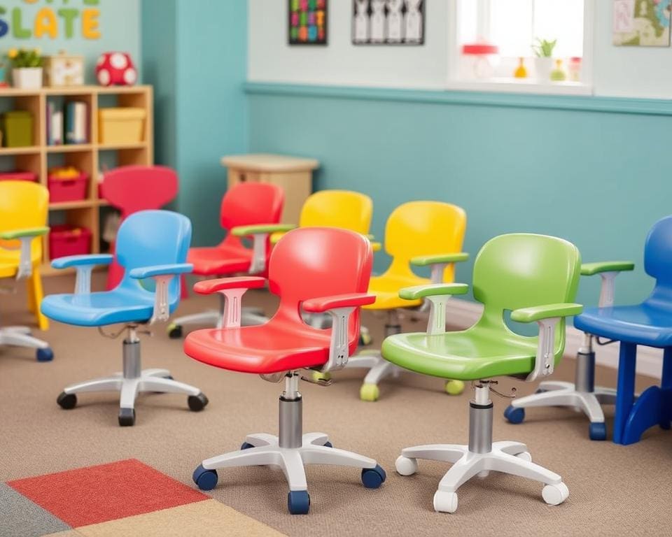 Kinderstoelen met een verstelbare zitting en voetsteun