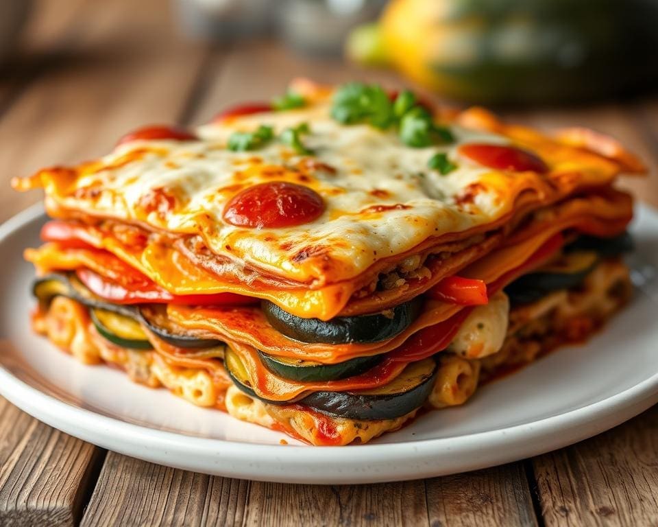 Lasagne met een laag van geroosterde groenten