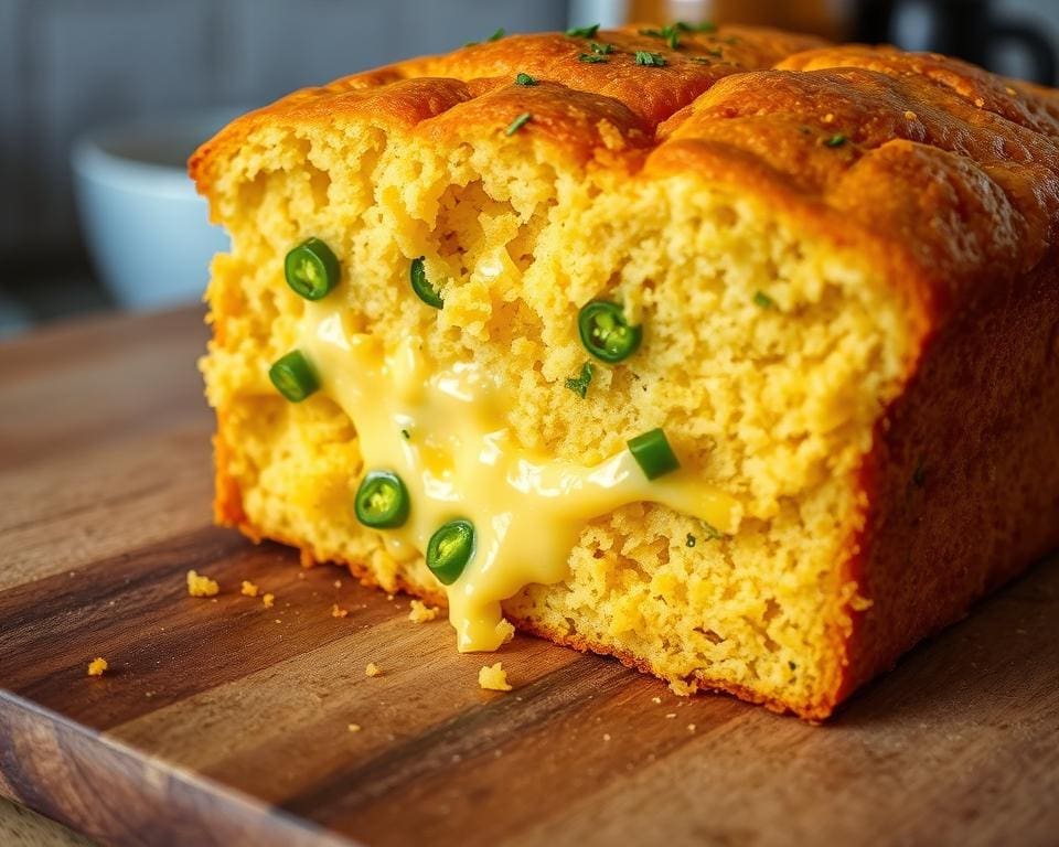 Maisbrood met jalapeño en gesmolten kaas