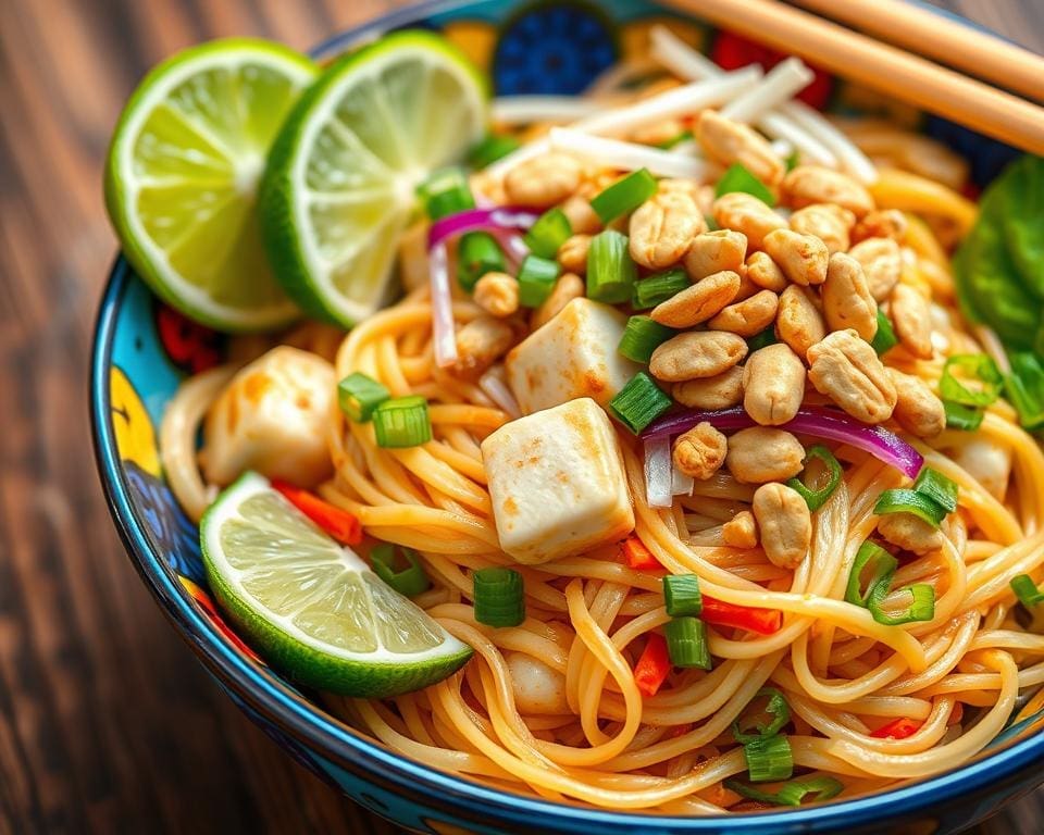 Pad Thai met tofu en knapperige pinda's