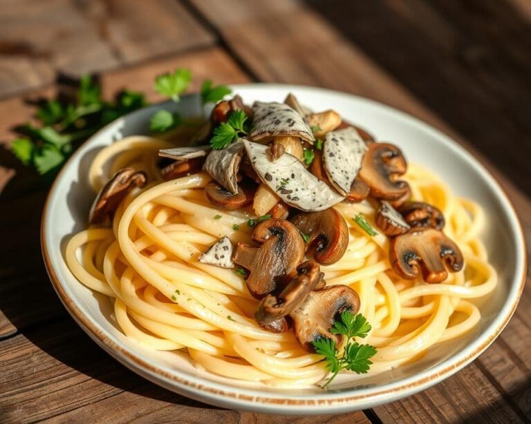 Pasta Alfredo met champignons en truffel