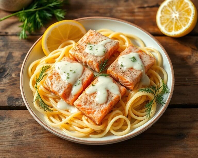 Pasta met zalm en een citroen-dille saus