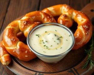 Pretzels met een knoflookboterdip