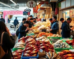 Proef de verse zeevruchten op de markten van Tokio