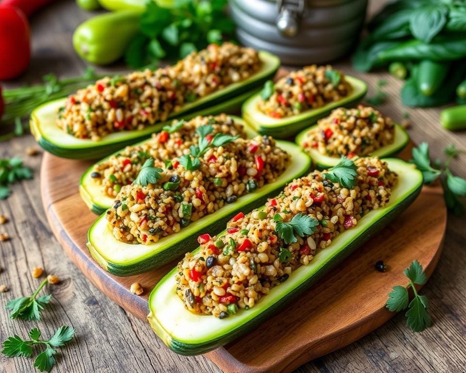 gevulde courgettes met quinoa en kruiden