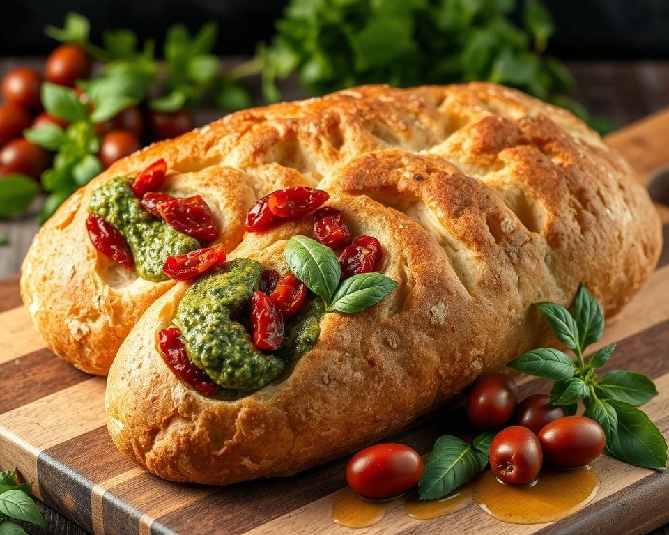 recept ciabatta met zongedroogde tomaten en pesto