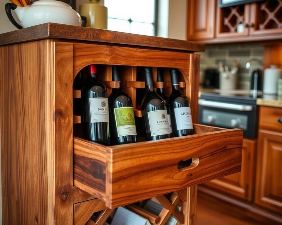 Houten wijnrek met lade: praktisch en decoratief