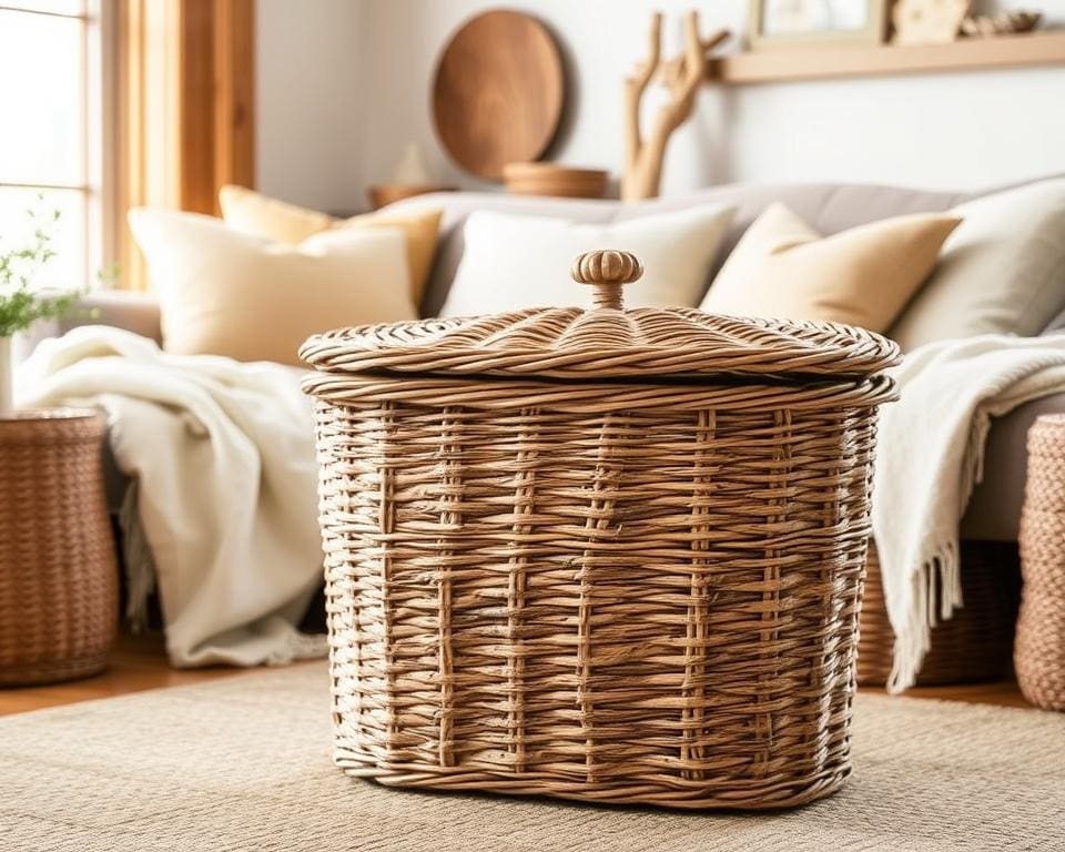 Rieten opbergmand met deksel: rustieke charme