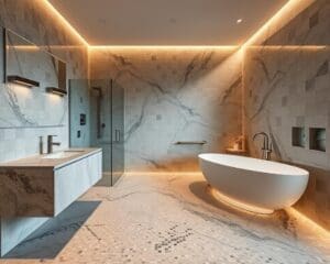 Een moderne badkamer met luxe mozaïektegels