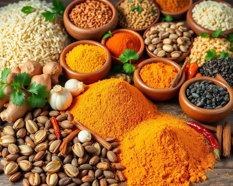 Indiase specerijen en basisingrediënten voor curry