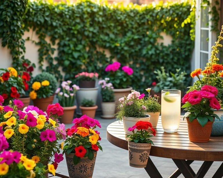 bloemen potten terras