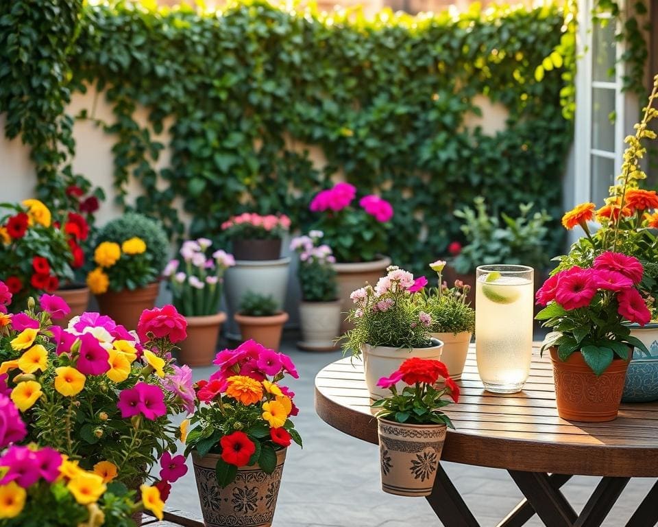 bloemen potten terras